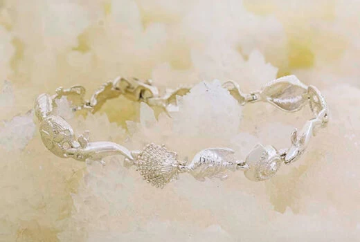 Handcrafted Sea Lives Bracelet in 14k White, Yellow Gold, and Silver