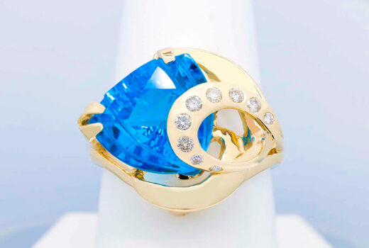 Swiss Blue Topaz with Diamond Ring in 14k Yellow Gold