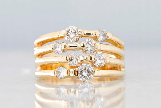 Multi-Row Diamond Ring in Gold with Round Cut Diamond