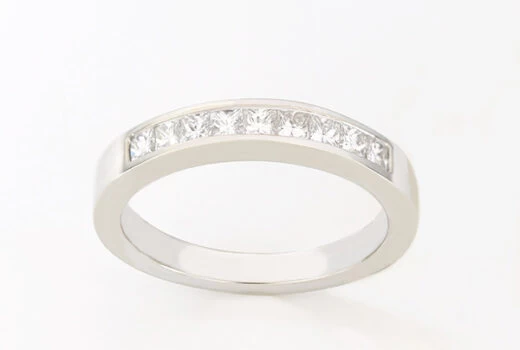 White Gold Band with Channel Set Princess-cut Diamond Ring